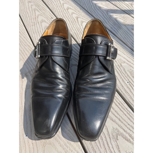 Magnanni Mens Marco Monk Strap Loafer Size 8.5 M Black Leather Buckle Dress Shoe